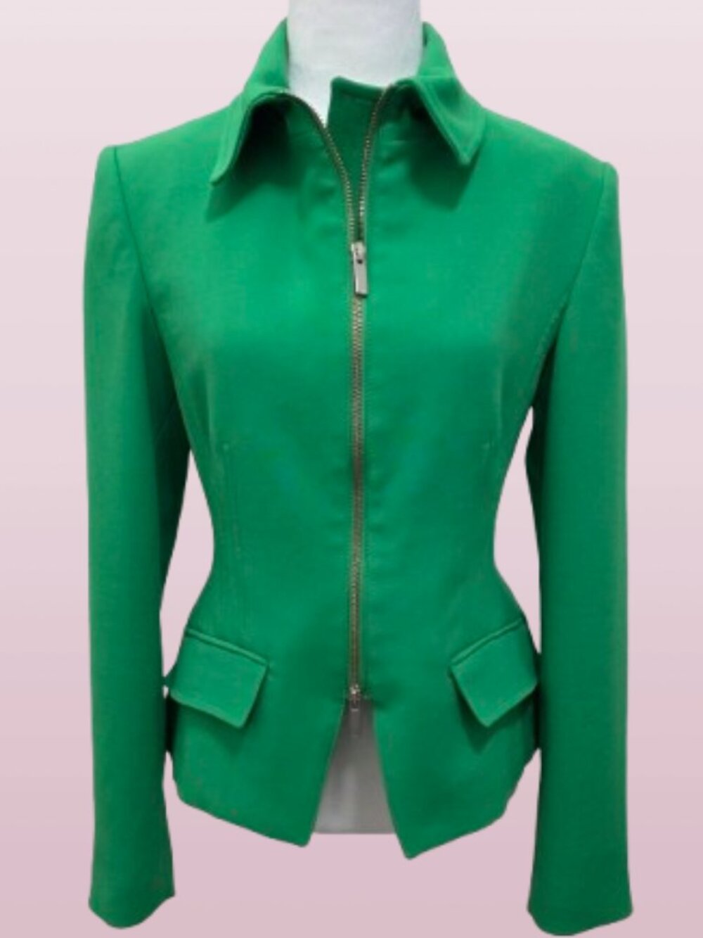 Karen Millen Blazer Sz 6 Kelly Green 2 Way Zipper Closure